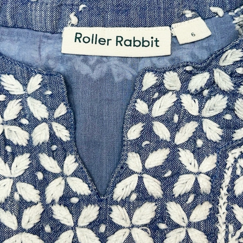 Roller Rabbit Blue Chambray Embroidered Bohemian Cotton Top Size 6 - Picture 3 of 9